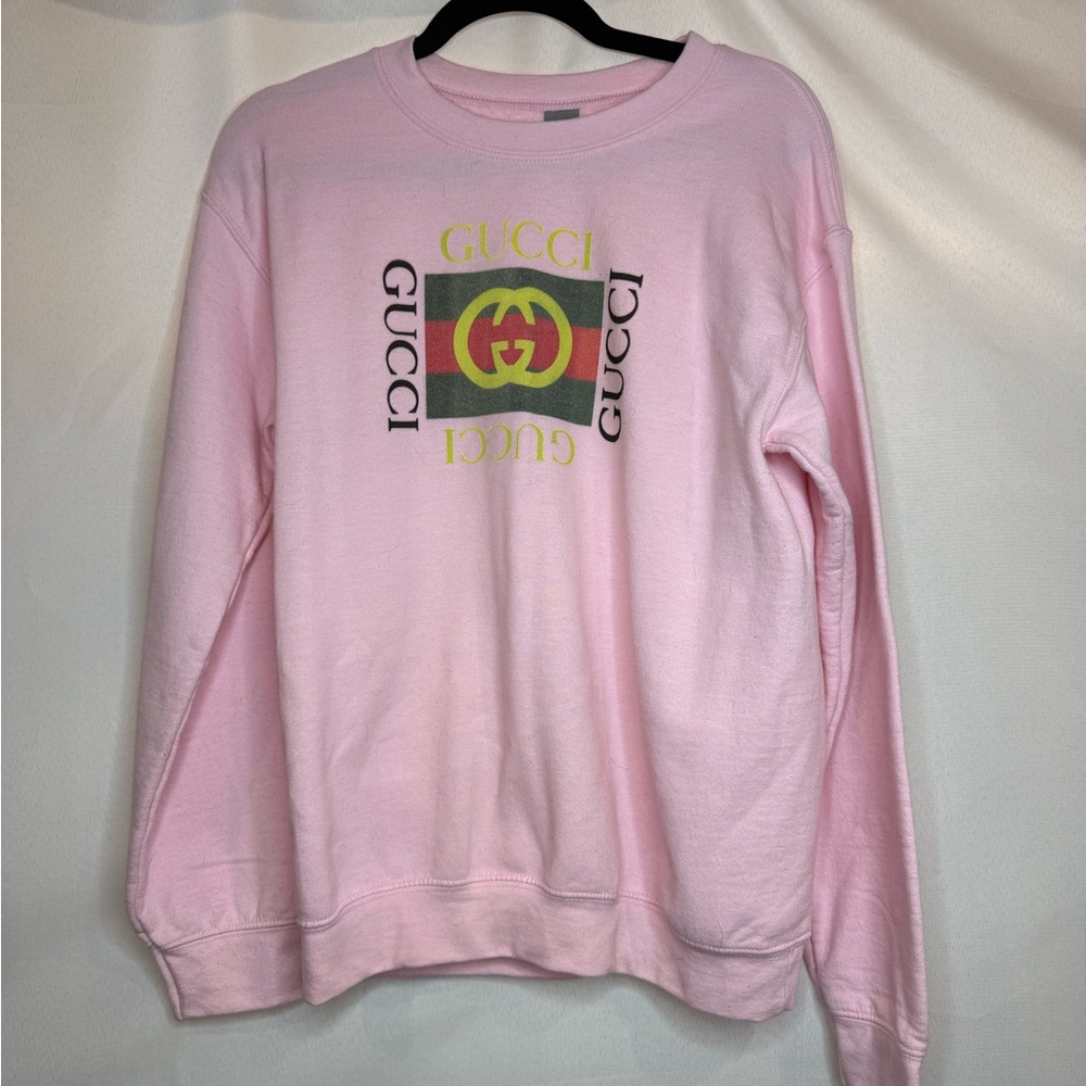 Pink Crew Neck Sweater with Iconic Gucci Design